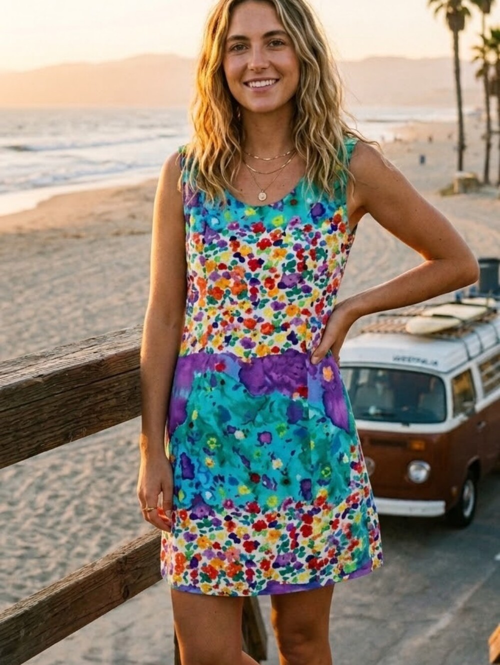 Jams World Vintage 90s‎  Floral Watercolor Print Dress Small EUC